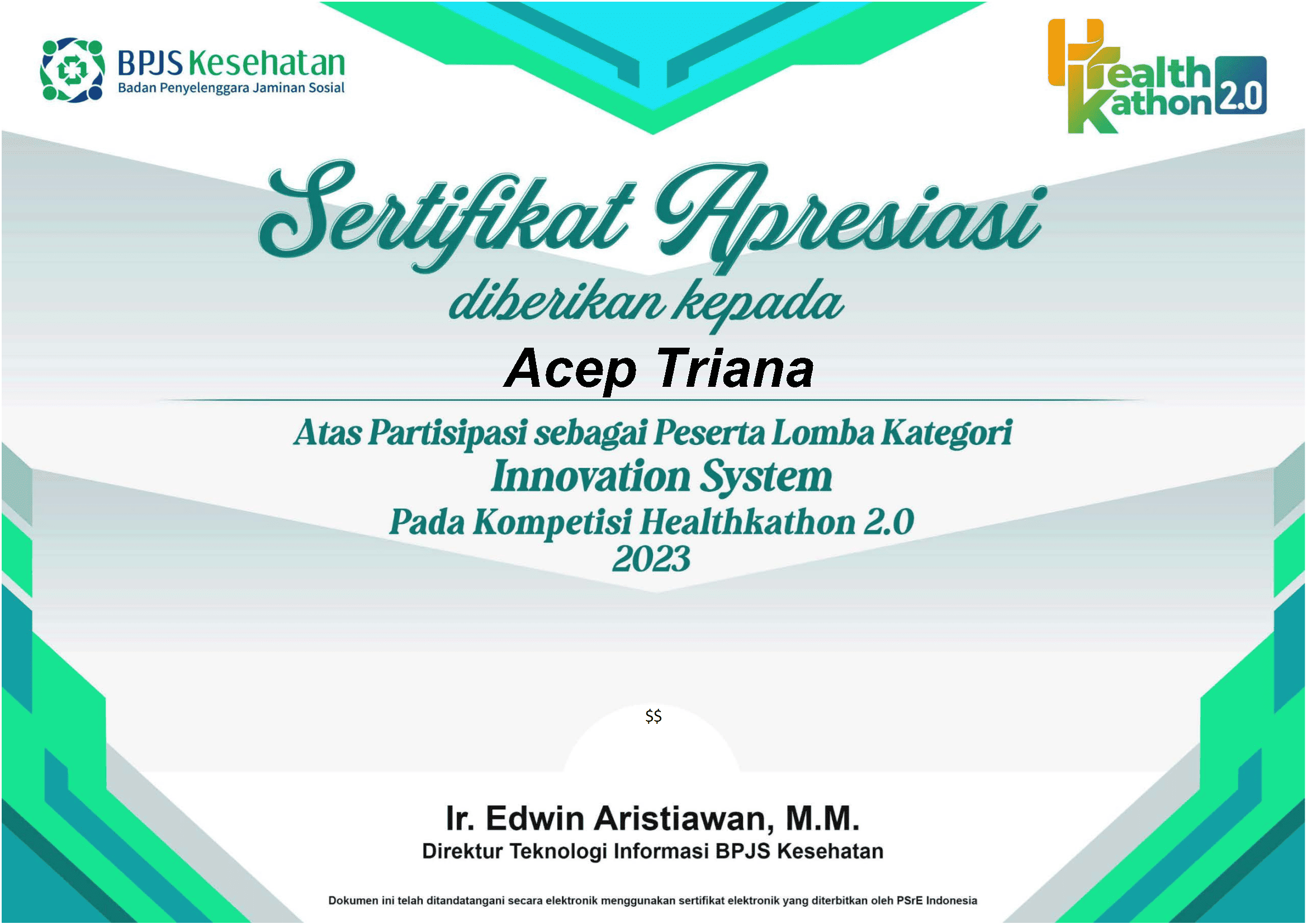 Healthkathon Certificate